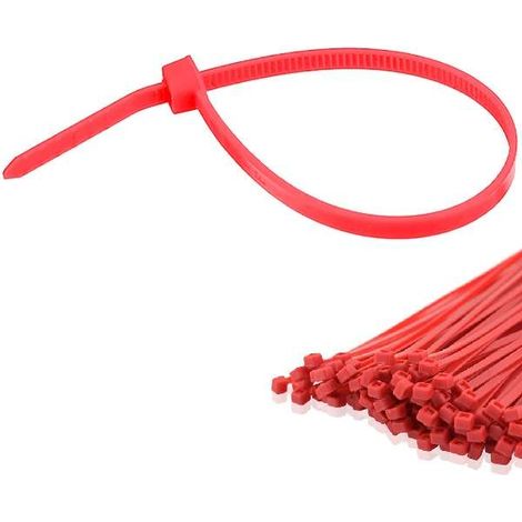 50x collier de serrage plastique 3,6x370mm rouge cranté pour diamètre 102mm résistant à l'huile et à l'essence lien serre attache câble fixation tube tuyau nylon universel (1/2)