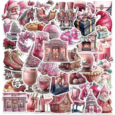 KINZON 50 Weihnachtsaufkleber – Rosa Serie, wasserfeste Aufkleber, Geschenkidee für Kinder, Koffer, Schreibtisch, Notizbuch, Fenster, Tür, Einkaufswagen