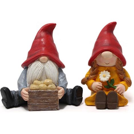 Gartenzwerg-Pärchen-Statue für Terrasse, Garten und Rasen – Gesichtslose Zwergenfigur als Dekoration (1/5)