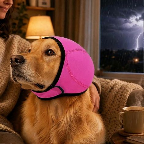 Cache-oreilles antibruit chiens protection auditive apaisante orage feux d'artifice bain silencieux réglable résistant à l'eau petit modèle rose (1/5)