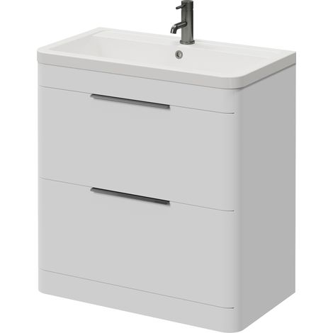 Oslo Gloss White 800mm 2 Drawer Vanity Unit with Leni Basin - 800mm - Gunmetal Grey 300mm Finger Pull