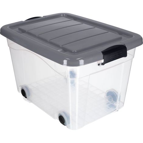 Conteneur de stockage, capacité de 40L, design empilable, Gris Clair, M (1/5)
