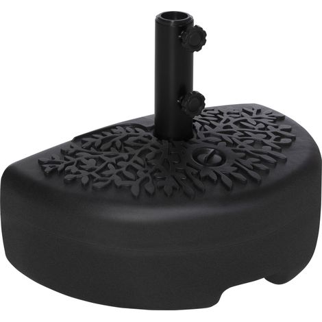 Pied de parasol mural Ø38/48 mm, support semi-circulaire, lestable avec 21 kg de sable ou 18 kg d'eau, pour jarden, terrasse, patio, usage extérieur, 50 x 31 x 38 cm, noir