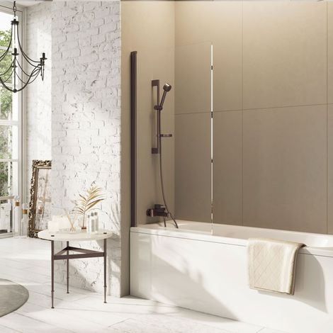 Orbit Thalia Brushed Bronze Single Panel Bath Screen 800mm x 1500mm - 8mm Glass (1/2)