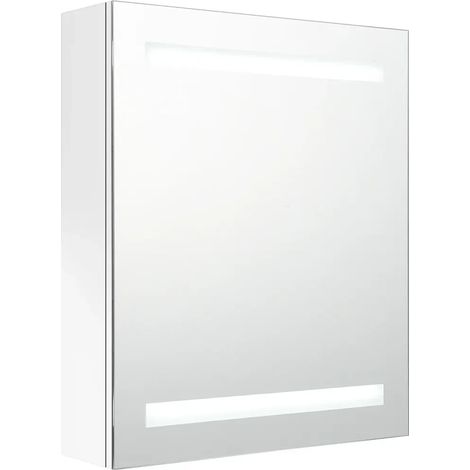 Armoire à miroir LED murale contemporaine 50 x 14 x 60 cm avec 3 étagères rangement en MDF blanc brillant (1/5)
