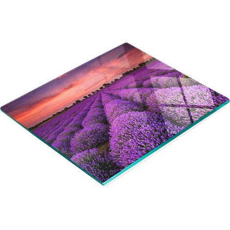 Tabla de cocina decorativa multifuncional de vidrio con diseño de campo de lavanda, 60x52 cm. (1/5)