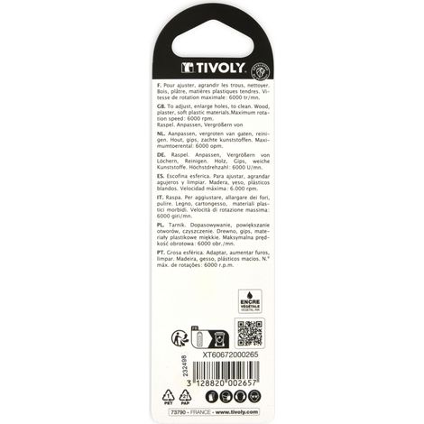 Tivoly - Riffleria a gambo sferico Ø 15mm attacco 6mm - Per trapano-avvitatore - Acciaio HCS ad alto tenore di carbonio - Adatta al lavoro di ogni tipo di legno