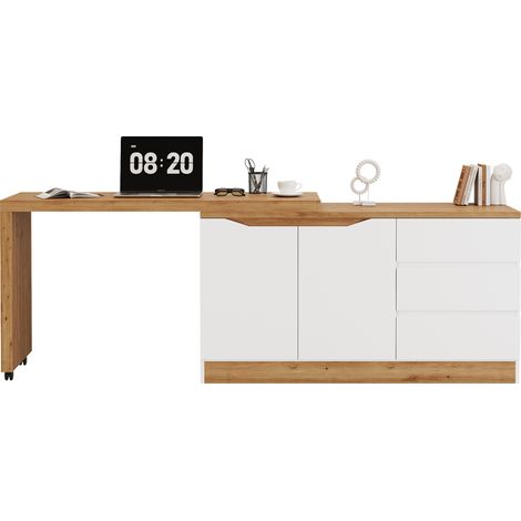 Scrivania pieghevole girevole con ruote e contenitore 120x50x78 cm bianco e rovere HOMVRA (1/5)