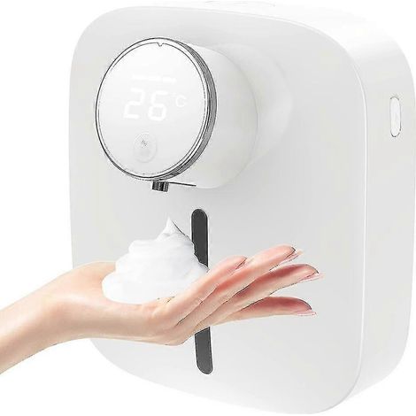 Automatischer Seifenspender, wiederaufladbarer, berührungsloser Wandseifenspender für Schaumseife, Handdesinfektionsmittelspender mit Temperaturanzeige (Weiß) (1/5)