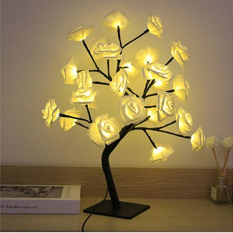 Suspension LED rose blanche 24 lumières, lampe arbre bonsaï de table USB, décoration Noël chambre lampe de nuit (1/5)