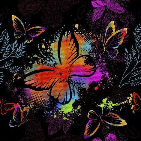 Tela Oxford decorativa para exteriores - Motivo de mariposa sobre fondo negro 2 I DX285 (1/5)