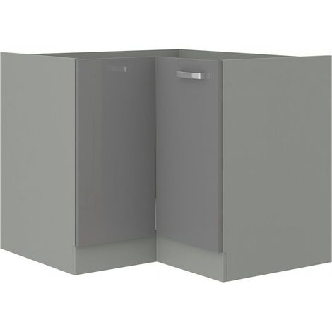 Eckunterschrank 90x90 Hochglanz Grau Küchenzeile Küchenblock Küche Grey Bianca (1/5)