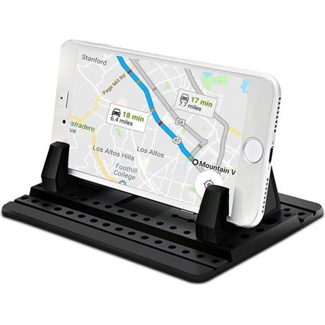 Support téléphone auto C1203 avec tapis silicone adhésif, antidérapant, fixation stable sur tableau de bord (1/5)
