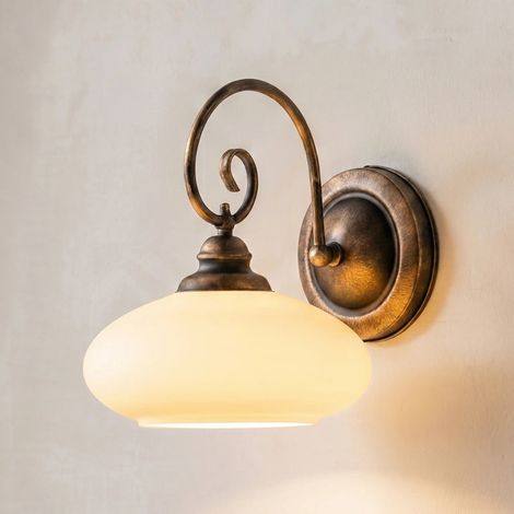 [GEBRAUCHT] B-Ware Wandleuchte Bolero creme Wandlampe dimmbar E27 Stahl Glas schwarz-gold 30x29cm (1/2)