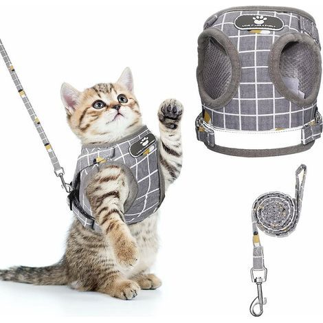 Ausbruchsicheres Katzengeschirr – Verstellbares Polyestergeschirr mit atmungsaktivem Netzgewebe – Schnellverschluss – Reflektierender Streifen (1/5)