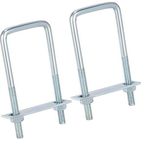 Pack de 2 supports d'arrimage boulons en U M10 en acier galvanisé - 60x150mm - avec contre-plaque et écrous M10 - supports d'arrimage pour remorques, camions, fourgonnettes, barres de toit (1/4)