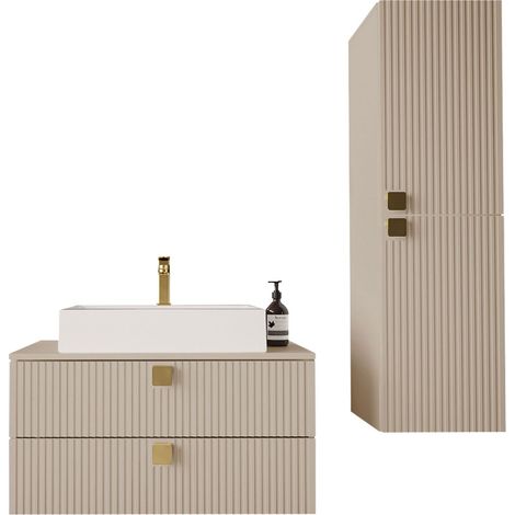 Conjunto de mueble de baño Panium, De color marrón claro
