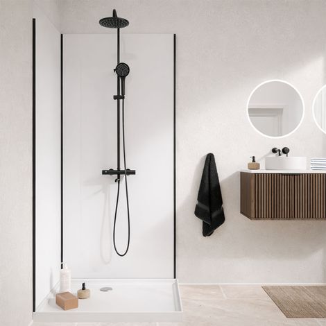 Set di 2 pannelli murali alluminio bianco 80+100x210 e profili neri - WALL'IT