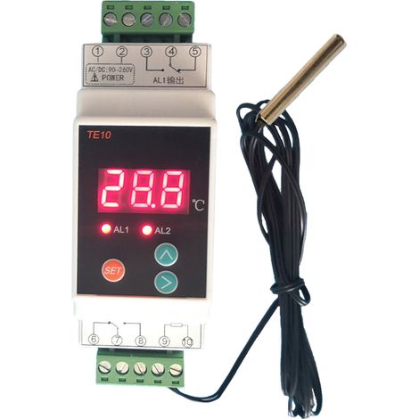 Contrôleur d'alarme de température à sortie relais bidirectionnelle, thermostat sur rail DIN avec capteur
