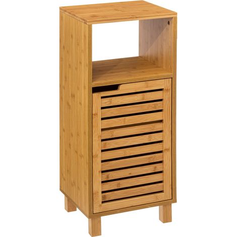 Five Simply Smart – Étagère salle de bain en bambou – Hauteur 80 cm – Largeur 28 cm – Longueur 33 cm – 1 porte avec tablette réglable – Certifiée FSC