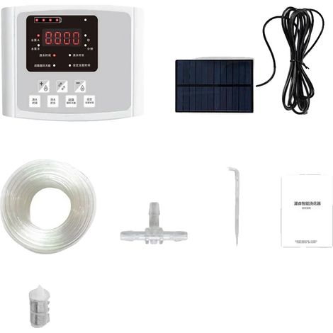 Kit de riego por goteo automático, alimentado por energía solar, temporizador programable, bomba doble gris de 20 m (1/2)