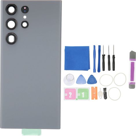Coque Arrière Verre Remplacement avec Outil de Réparation Objectif Caméra Préinstallé pour Samsung Galaxy S23 Ultra Gris (1/5)