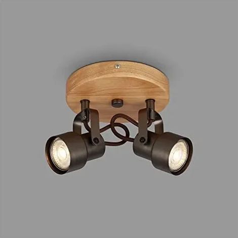 Spot LED retro grau mit Holz 2-flammig