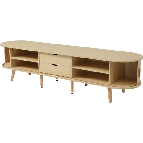 Mueble para TV de MDF color roble 175 x 40 x 42 cm con 2 cajones, 2 puertas correderas y estantes ajustables (1/5)