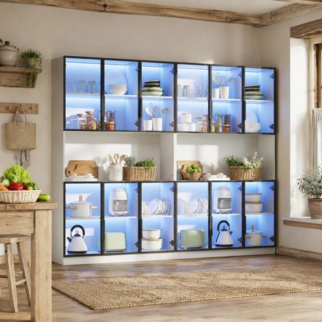Vetrina alta 240 x 34 x 200 cm con LED, ante in vetro, bianco DESVIAE (1/5)