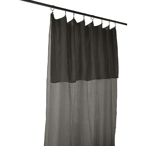 Rideau LYDIE Gaze de coton longueur ajustable + 8 anneaux Granit