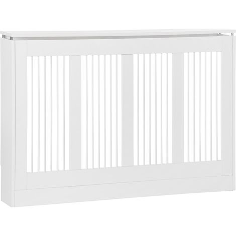 Copritermosifone a Doghe 120x18x84 cm in MDF e Acciaio Bianco