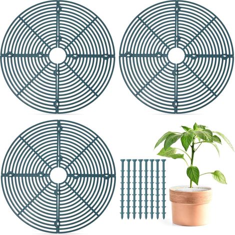Couvercles ronds pour pots de fleurs, lot de 3, protection pour pots de fleurs, chats, 30 cm, protège la terre contre les animaux et les enfants, grille pour pots de fleurs (vert foncé) (1/5)
