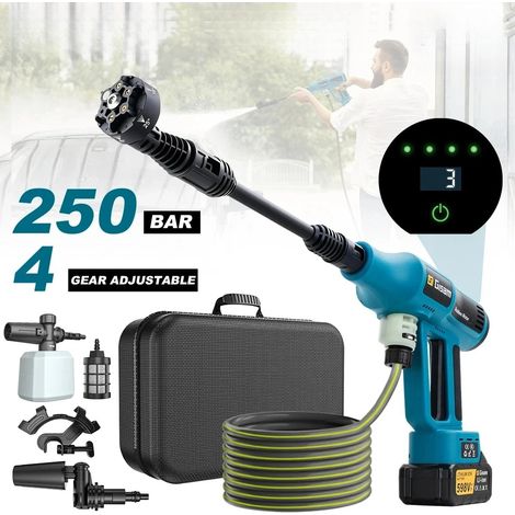 Pistolet de lavage haute pression électrique sans balais 250 bars, 4 vitesses, pour le lavage domestique et automobile, compatible avec batterie Makita 18V, Sans batterie, sans prise (1/5)