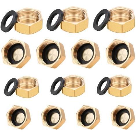 14 Pieces Brass Plug, 1/2 3/4 Female Brass Plug Faucet Washing Machine, Plumbing Female Radiator Plug for Heating and Drinking Water (1/5)