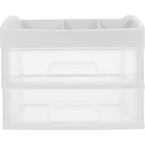 Boîte de rangement à tiroirs pour cosmétiques, à 2 niveaux, en plastique blanc, sur un bureau ou (1/5)