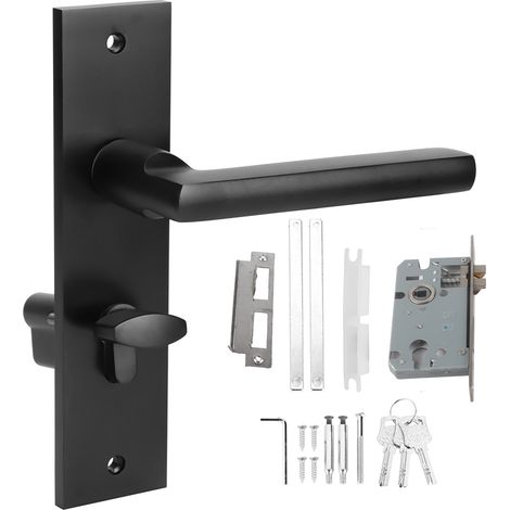 (Ensemble de poignées de porte en bois avec serrure intérieure ultra-silencieuse en alliage de zinc, loquet, poignée de porte simple, cylindre de serrure noir) (1/5)