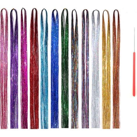 Extensiones de cabello brillantes y relucientes, 12 colores, para mujeres y niñas. (1/5)