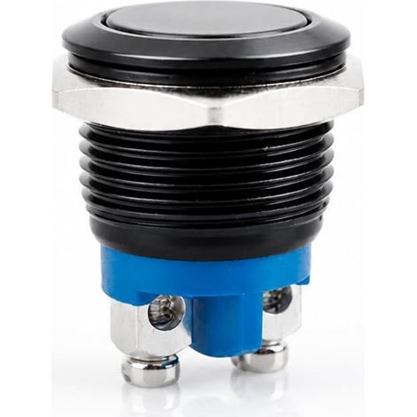 Bouton Poussoir 16mm Momentané 3A 12-250V Métal, Borne à Vis 1NO SPST, Coque Noire, Interrupteur Poussoir, Démarrage DIY, Voiture Moto Bateau Industriel (1/5)