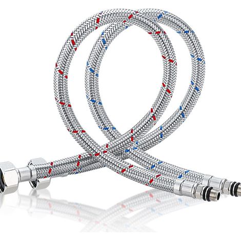 2 Pièces Tuyaux de Raccordement Flexibles G3/8 Tressé Acier Inoxydable 80 cm pour Robinets Mélangeurs (1/5)