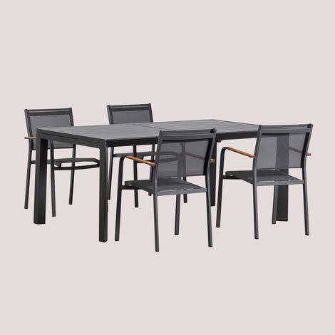 SKLUM Rechteckiger Tischset 180-240x100 cm ausziehbar Starmi und 4 stapelbare Gartenstühle aus Aluminium Archer Grau Graphit                                  