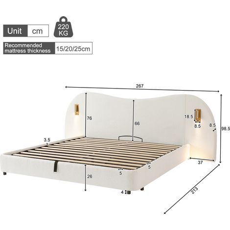 Stauraumbett 180x200 cm aus weißem Bouclé-Stoff, platzsparend, ohne Matratze – MEUBLIV (1/5)