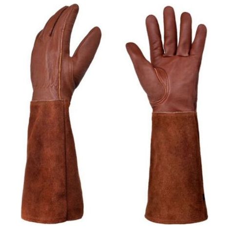 Gants de jardinage en cuir, résistants aux épines, longs gants de jardin longueur coude (1/4)