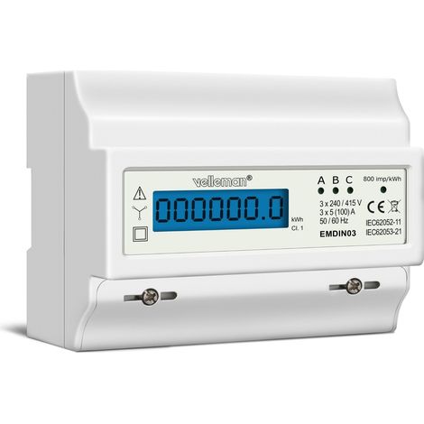 Velleman Stromzähler 3 Phasen, 3 Phasen Stromzähler, digitaler Stromzähler Hutschiene, Stromzähler Hutschiene 3 phasig, Zähler für Hutschiene, LCD-Anzeige, LED, max. 100 A (1/5)