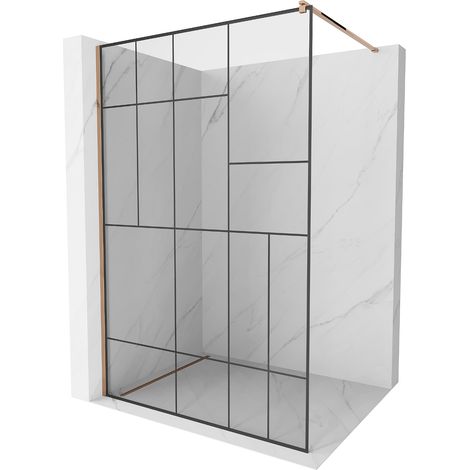 Mexen Kioto Duschwand 140 x 200 cm, Transparent/Schwarzes Design 8 mm, Rosa Gold - 800-140-101-60-78