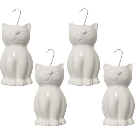 Set 4 Evaporatori d'acqua per termosifoni in ceramica Bianca a forma di Gatti - mis. 10,5x3,5x16cm - Umidificatori per termosifone con gancio a S (1/5)