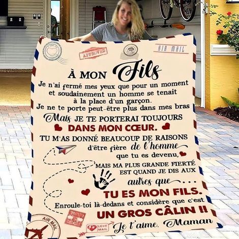 1 pièce Couverture en flanelle, douce et chaude, pour fils, cadeau personnalisé mère-fils, 150 x 220 cm, idéal Noël & anniversaire