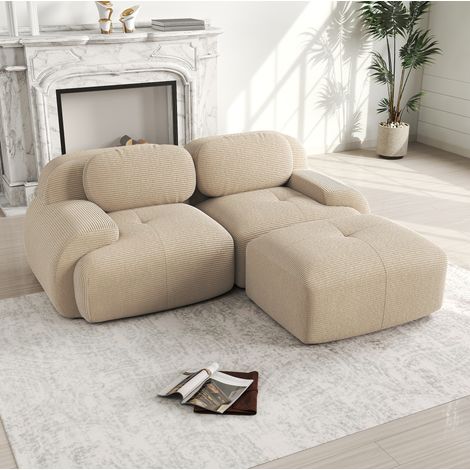 Divano angolare 208x178x70 cm in corduroy beige, modulare, senza montaggio, per salotto – MEUBLIV (1/5)