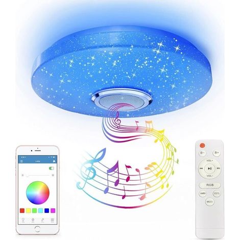 36 W Plafonnier LED à Intensité Variable,RGB Lumière Musicale à Changement de CouleurAvec Haut-parleur Bluetooth, Convient Pour Salle de Bain (1/4)