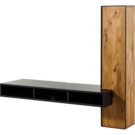 Wohnwand schwebend Wildeiche 161x49x140 natur geölt / schwarz lackiert STARNBERG 08