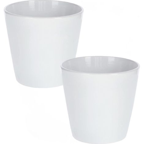 Lot de 2 pots de fleurs en céramique Blanc lisse Ø 13 cm (1/5)